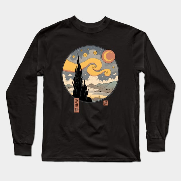 Starry Ukiyo-e Night Long Sleeve T-Shirt by Vincent Trinidad Art